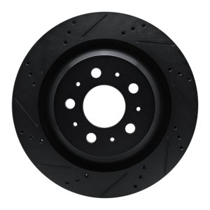 Tesla Model 3 Brake Rotor (1) - Rear Left - R1 Concepts - Drilled & Slotted - Black - `17-`25